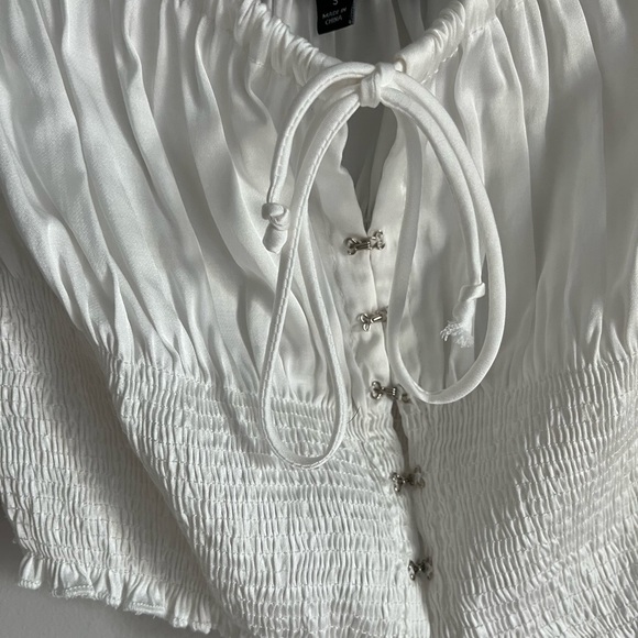 Satin Milkmaid Style Tie Front Top with Clasps - Picture 2 of 3